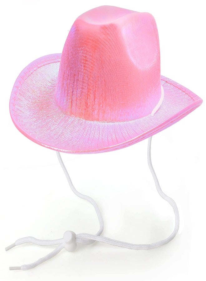 Yewong Pet Neon Sparkly Glitter Space Cowboy Hat Costume Set Dog Cat Metallic Space Shiny Cowboy Hats with Paisley Bandana West Cowboy Accessories for Pets (Metallic Pink) One Size - Image 2