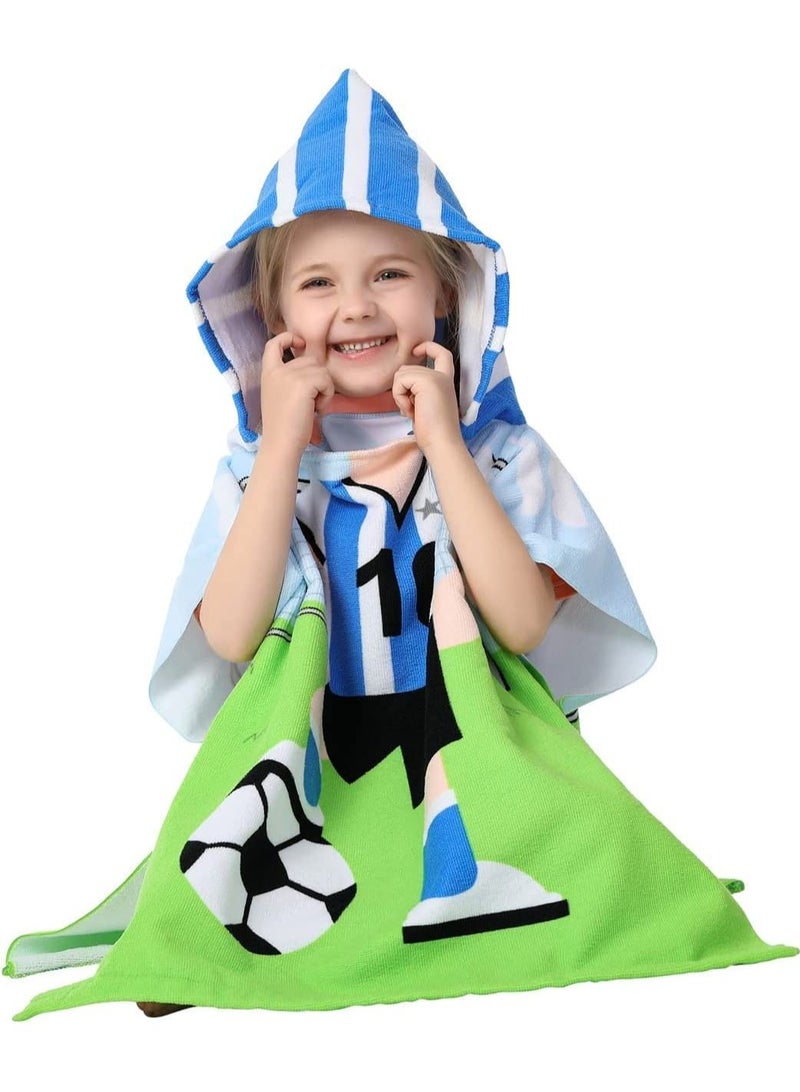 Kids Bath Towel for 1-6 Years Toddler, 1Pcs Hooded Towel, Microfiber Super Soft Robe Poncho Bathrobe, Boys Girls Swimming Beach Holiday Water Playing Pool Coverups (Soccer Kid) - Image 1