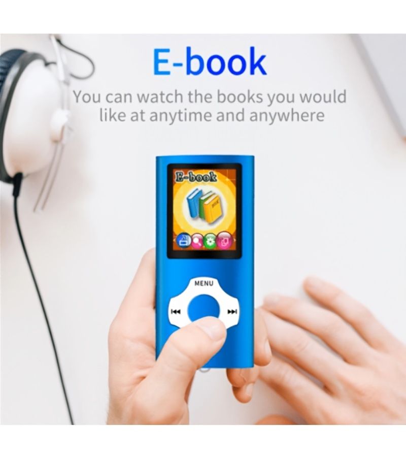 مشغل موسيقى MP3 محمول بشاشة LED بحجم 1.8 بوصة، سماعات سلكية عالية الجودة، تسجيل الفيديو، ميزة الكتاب الإلكتروني، اللون الأزرق - Image 3