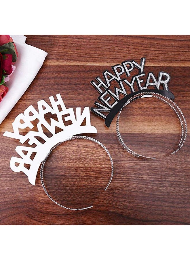 سوتشات عصابة رأس "عام جديد سعيد" من سوتشات، تاج، لوازم حفلات رأس السنة الجديدة، ذهبي وفضي وأسود، 12 قطعة - Image 4