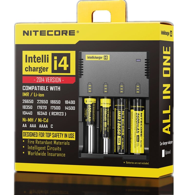 NITECORE شاحن نيتكور إنتيليتشارجير الجديد I4 V2 العالمي 4 قنوات ليثيوم أيون Ni-Cd Ni-MH ذكي، أسود - Image 2