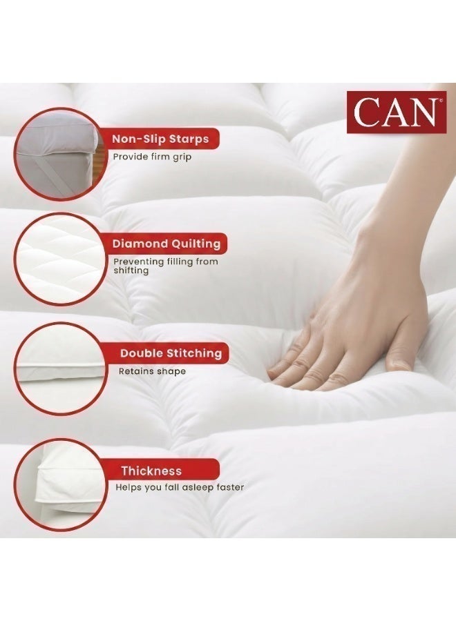 CAN Mattress Topper, Super Soft, White, 900GSM, 90x200x8cm, Fluffy, Breathable, Lightweight, Comfortable, Thick Mattress Pad with Elastic Bands (Queen) - Image 3