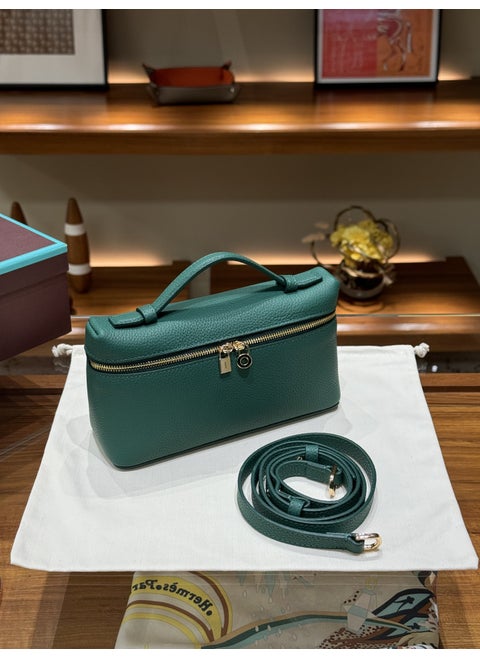 LP19 Genuine Leather Gigi Bag Lunchbox Style Womens Handbag Emerald lychee pattern first layer cowhide