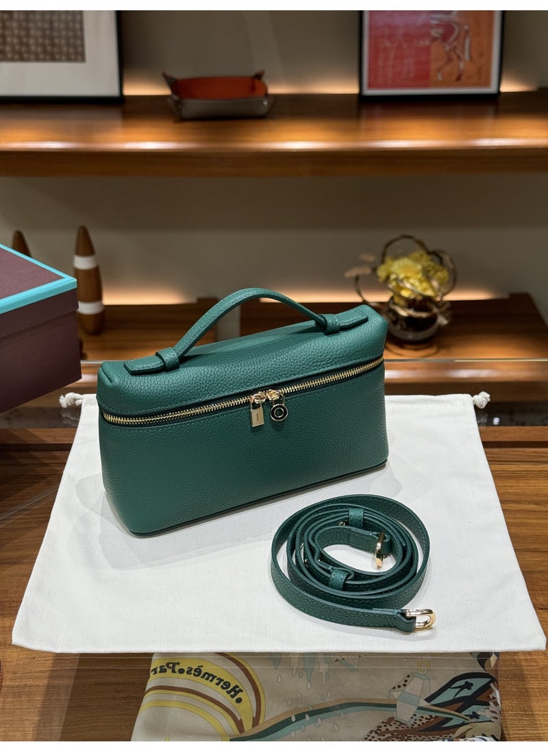 Generic - LP19 Genuine Leather Gigi Bag Lunchbox Style Womens Handbag Emerald lychee pattern first layer cowhide - Image 1