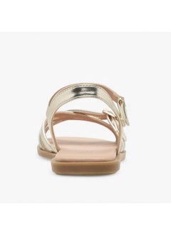 Little Missy Girls Buckle Detail Flat Sandals with Hook and Loop Closure  - Image 4