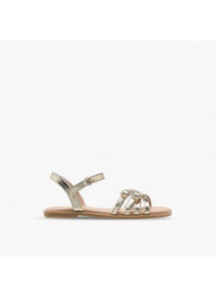 Little Missy Girls Buckle Detail Flat Sandals with Hook and Loop Closure  - Image 2