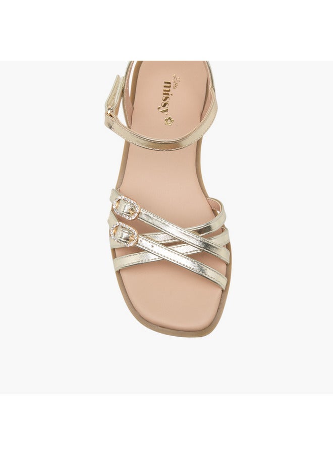 Little Missy Girls Buckle Detail Flat Sandals with Hook and Loop Closure - Image 3