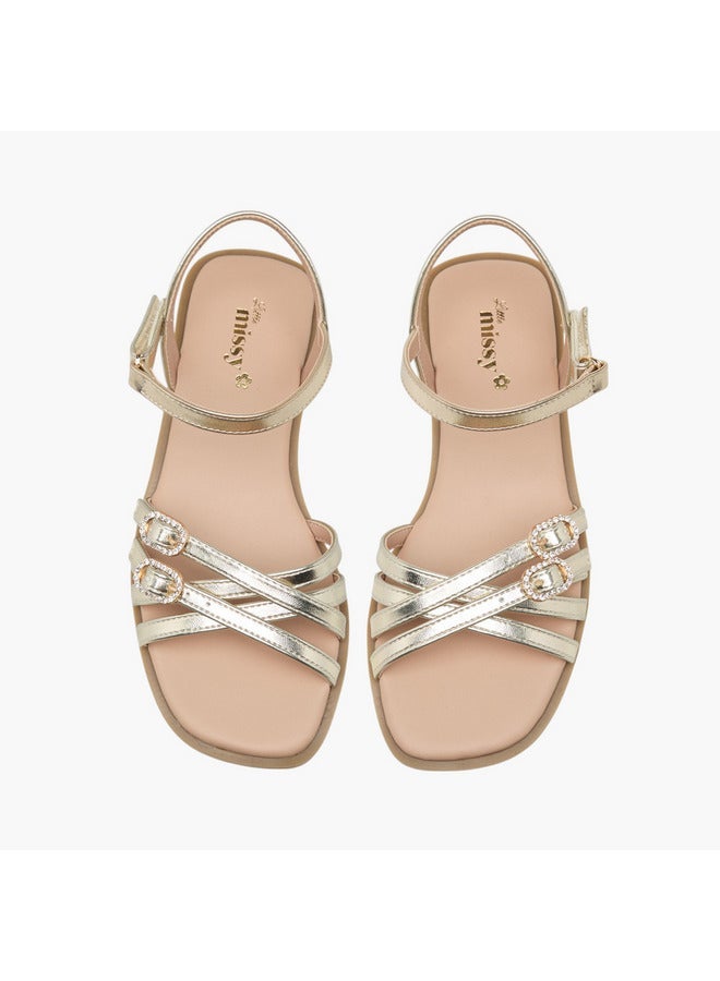 Little Missy Girls Buckle Detail Flat Sandals with Hook and Loop Closure - Image 2