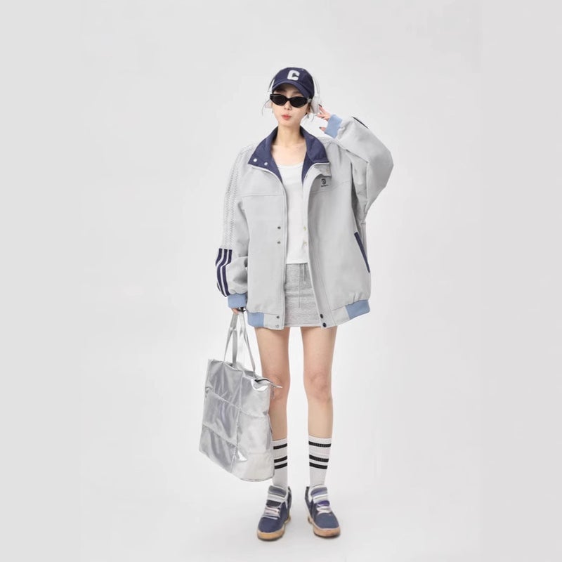 American Style Retro Letter Embroidered Stitching Collar Jacket Women'S Spring Sports Style Casual Couple'S Single Breasted Jacket Trendy - Image 3