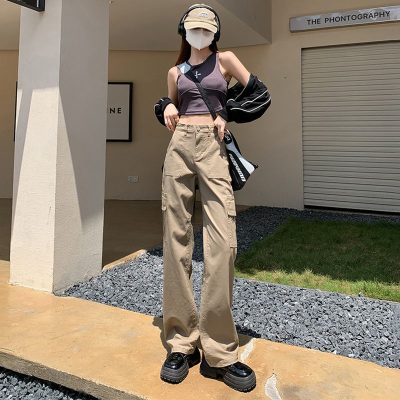 Summer High Waist Slim Fit Womens Casual Work Pants Khaki - Image 1
