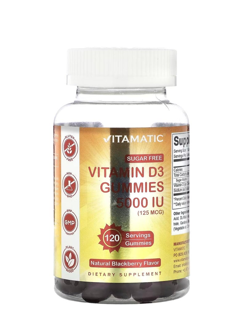 Vitamatic Sugar Free Vitamin D3 Gummies Natural Blackberry 125 mcg (5000 IU ) 120 Gummies