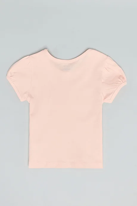أر أند بي Printed Top with Crew Neck and Puff Sleeves