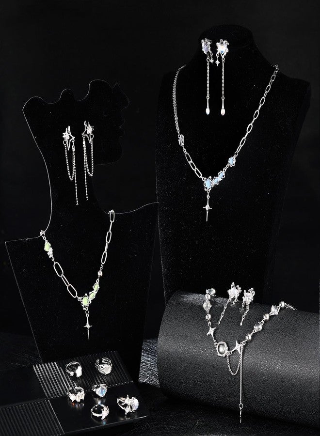تونديامو طقم مجوهرات تونديمو مكون من 12 قطعة، قلادة بتصميم Y2k، يتضمن أقراطًا متدلية غير منتظمة الشكل، وخواتم فضية متدلية، وإكسسوارات من حجر القمر والنجمة، بالإضافة إلى مجوهرات كريستالية جمالية، وخواتم إندي بانك قابلة للتعديل للنساء. - Image 5