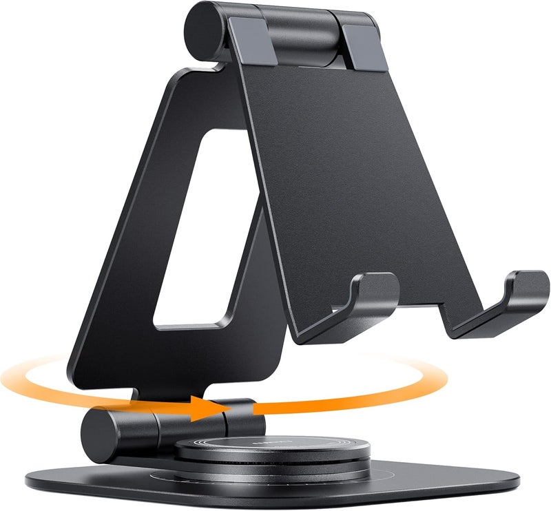 nulaxy 360 Rotating Cell Phone Stand, Fully Adjustable Foldable Desktop Phone Holder Cradle Dock, Thick Case Friendly, Compatible with All Phones, Nintendo Switch, Black - Image 1