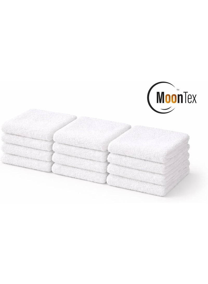 باكيت 12 فوطة قطن طبيعي 100% لون أبيض مقاس 30×30 سم – ناعمة عالية الامتصاص – Moontex - Image 1