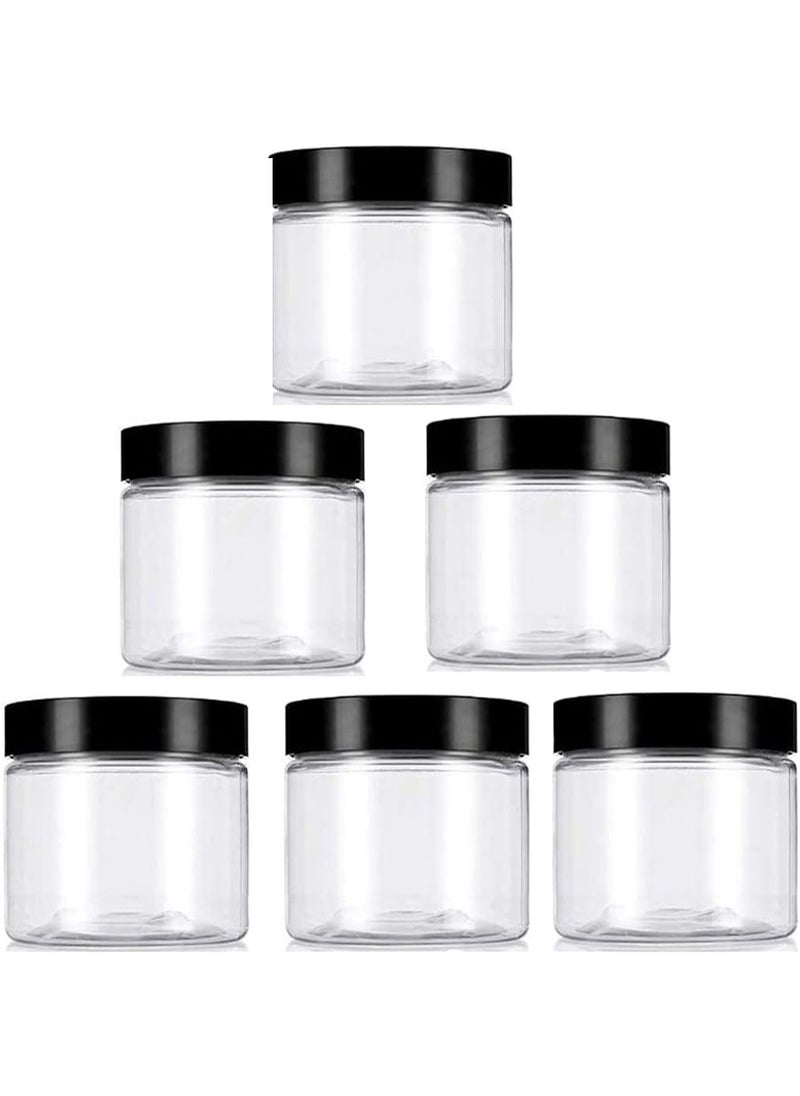 erioctry - erioctry Clear 8Oz / 250g PET Plastic Refillable Jars Empty Cosmetic Containers Cases with Black Lid Cream Lotion Box Ointments Bottle Food Bottle Makeup Pot Jar (6 Pack) - Image 1