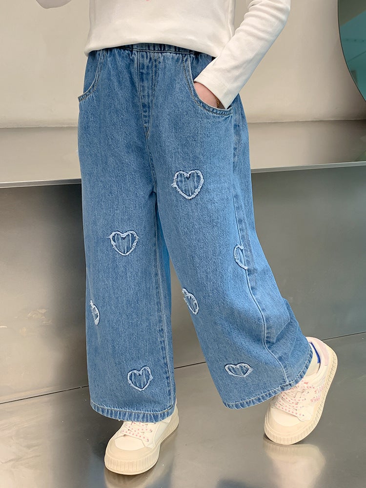 Girls' Jeans Baby Spring Straight Stylish Children'S Spring Wide Leg Pants - Image 5