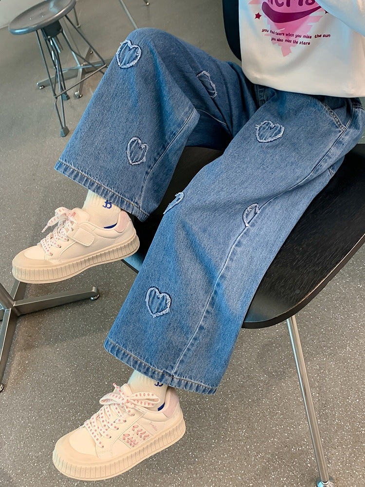 Girls' Jeans Baby Spring Straight Stylish Children'S Spring Wide Leg Pants - Image 2