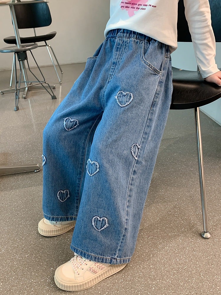 Girls' Jeans Baby Spring Straight Stylish Children'S Spring Wide Leg Pants - Image 3