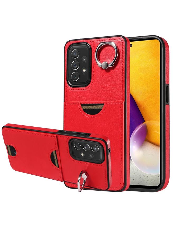 اس-توب جراب لهاتف Samsung Galaxy A72 من جلد العجل مع حامل حلقي وفتحة للبطاقات - Image 1