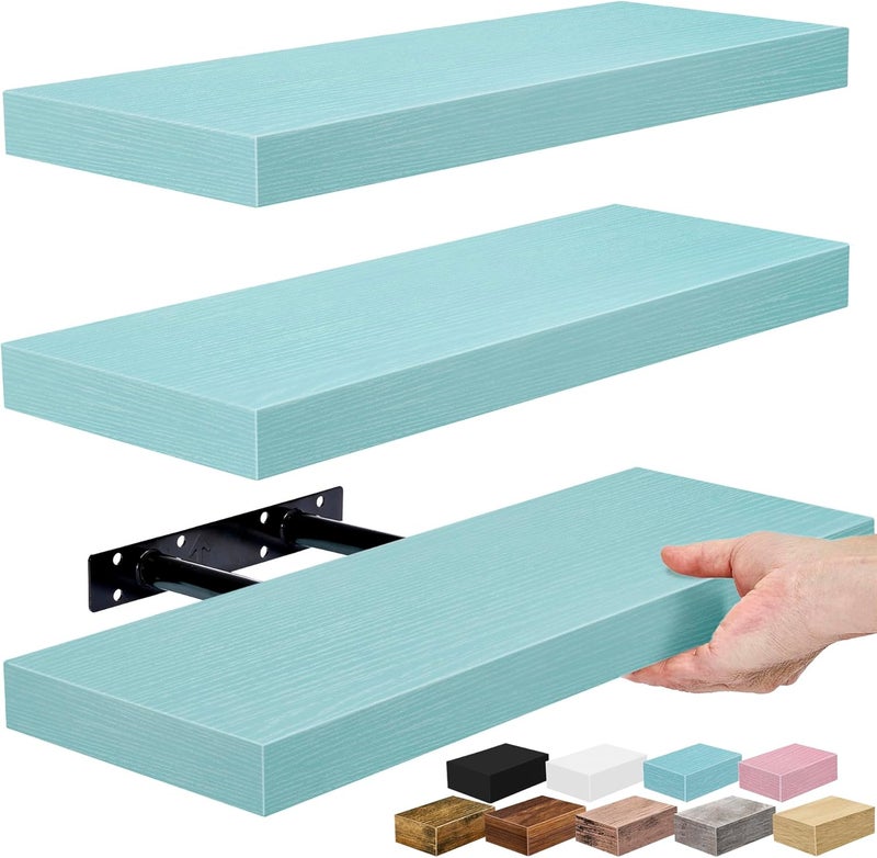 Sorbus Floating Shelves for Wall – 16 Inch Floating Shelf for Kitchen, Bedroom, Living Room, Bathroom, Home & Wall Decor - Mounted Bathroom Shelves with Invisible Brackets (Breezy Blue, 3 Pack) - Image 1