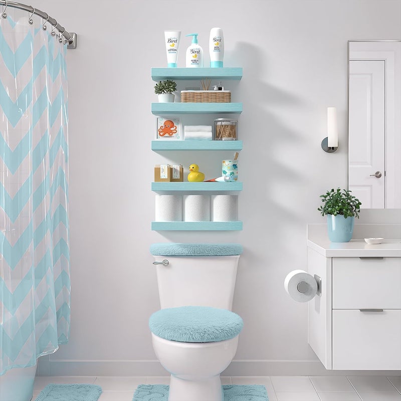 Sorbus Floating Shelves for Wall – 16 Inch Floating Shelf for Kitchen, Bedroom, Living Room, Bathroom, Home & Wall Decor - Mounted Bathroom Shelves with Invisible Brackets (Breezy Blue, 3 Pack) - Image 2