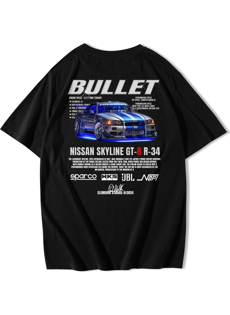 بي ار زد كولكشن Unisex Oversize Nissan Skyline Gt-R R-34 Bullet T-Shirt