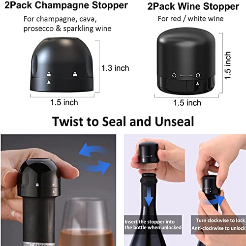 Trifecta 2-in-1 Bottle Stoppers Set, Contains Champagne Stopper and Wine Bottle Closure,Food Grade Silicone Caps for Champagne Cava Prosecco and Sparkling, Resuable Sealer(Pack of 2) - Image 2