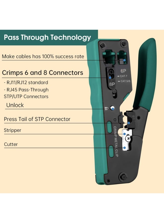 TP-BRIDGE All-in-One Ethernet Crimping Tool | RJ45 Pass Through Crimper, Cutter & Stripper | STP/UTP Cat5e Cat6 Cat7 Network Cable Tool - Image 2