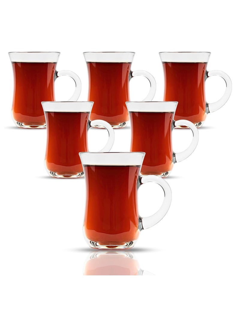 HOME ZONE Turkish Tea Glasses With Handle - 6 pcs Tea Cups, Slim Waist Design and Thick Sole Prevent the Tea From Getting Cold, Capacity 145ml - Image 1
