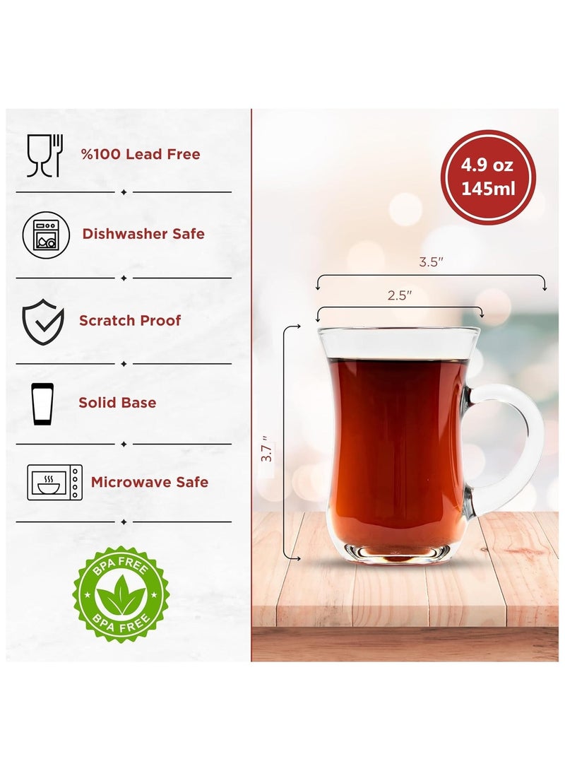 HOME ZONE Turkish Tea Glasses With Handle - 6 pcs Tea Cups, Slim Waist Design and Thick Sole Prevent the Tea From Getting Cold, Capacity 145ml - Image 2
