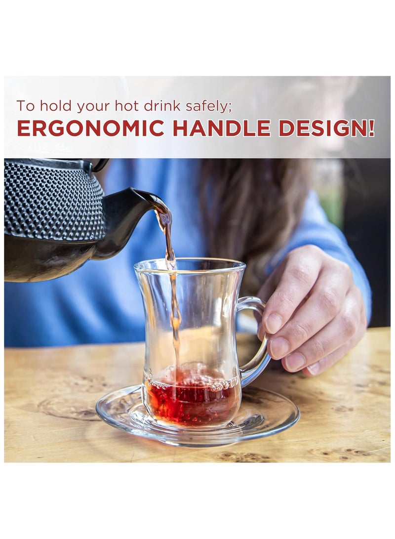 HOME ZONE Turkish Tea Glasses With Handle - 6 pcs Tea Cups, Slim Waist Design and Thick Sole Prevent the Tea From Getting Cold, Capacity 145ml - Image 3