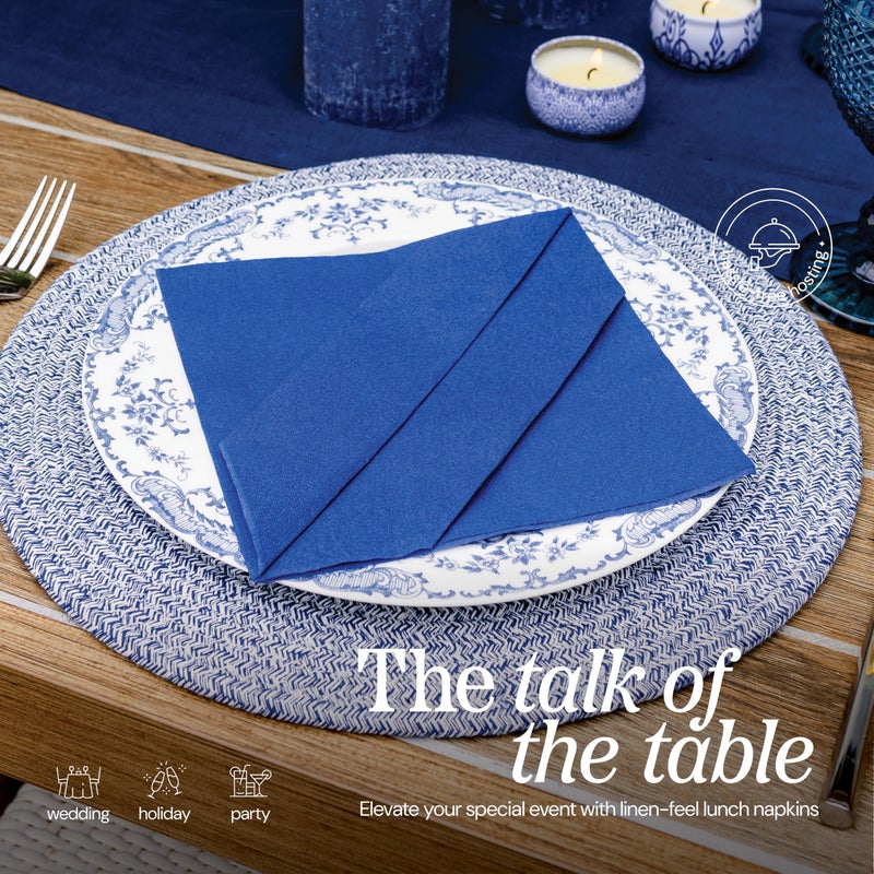 NAPEREE Disposable Luncheon Napkins Blue Paper  [200 Pack] 13"" x 13"" 2-Ply Quilted Blue Napkins For Weddings  Reception  Dinners  Party Or Event - Image 4