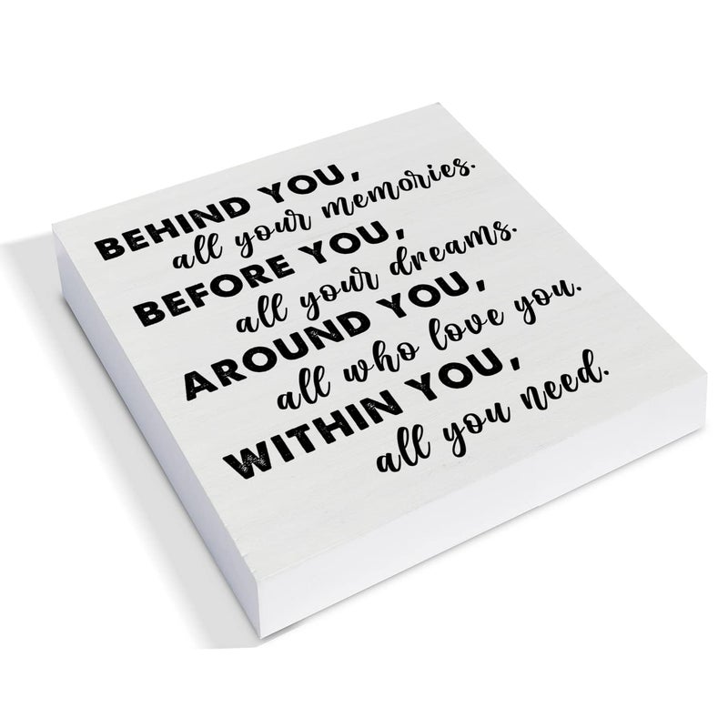 YIDOU Graduation Quote Wood Box Sign Decor Desk Sign Positive Behind You All Your Memories Wooden Box Block Sign Rustic Home Shelf Wall Decoration Grad Gift - Image 2