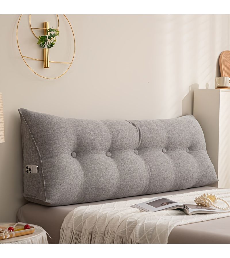Gray White Simple Comfort Pillow 80x50x7.87 Inch Two Tone Triangle Cushion for Sofa Bed Reading Waist Support with Breathable Moisture Wicking Removable Cover Side Pocket - Image 4