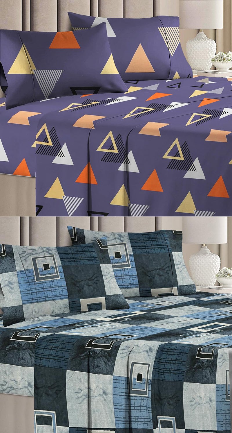 VAS COLLECTIONS Prime Collection Combo Pack of 2 Double Bedsheets with 4 Pillow Covers | 144 TC Soft Brushed Microfiber-Blend -Long Lasting & Wrinkle Free,7.5X7 Ft Set of 6 Pcs (Purple&Blue) - Image 4