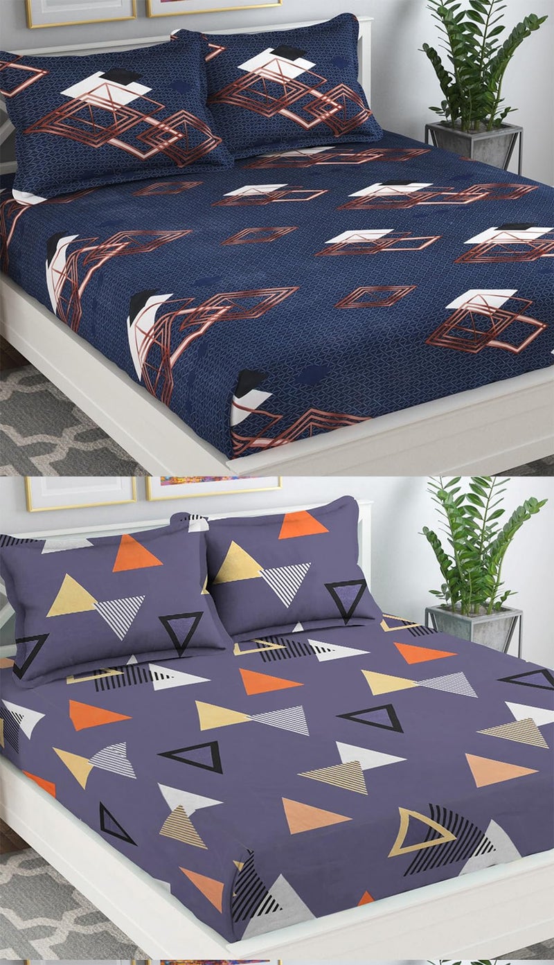 VAS COLLECTIONS Prime Collection Combo Pack of 2 Double Bedsheets with 4 Pillow Covers | 144 TC Soft Brushed Microfiber-Blend -Long Lasting & Wrinkle Free,7.5X7 Ft Set of 6 Pcs (Purple&Blue) - Image 1
