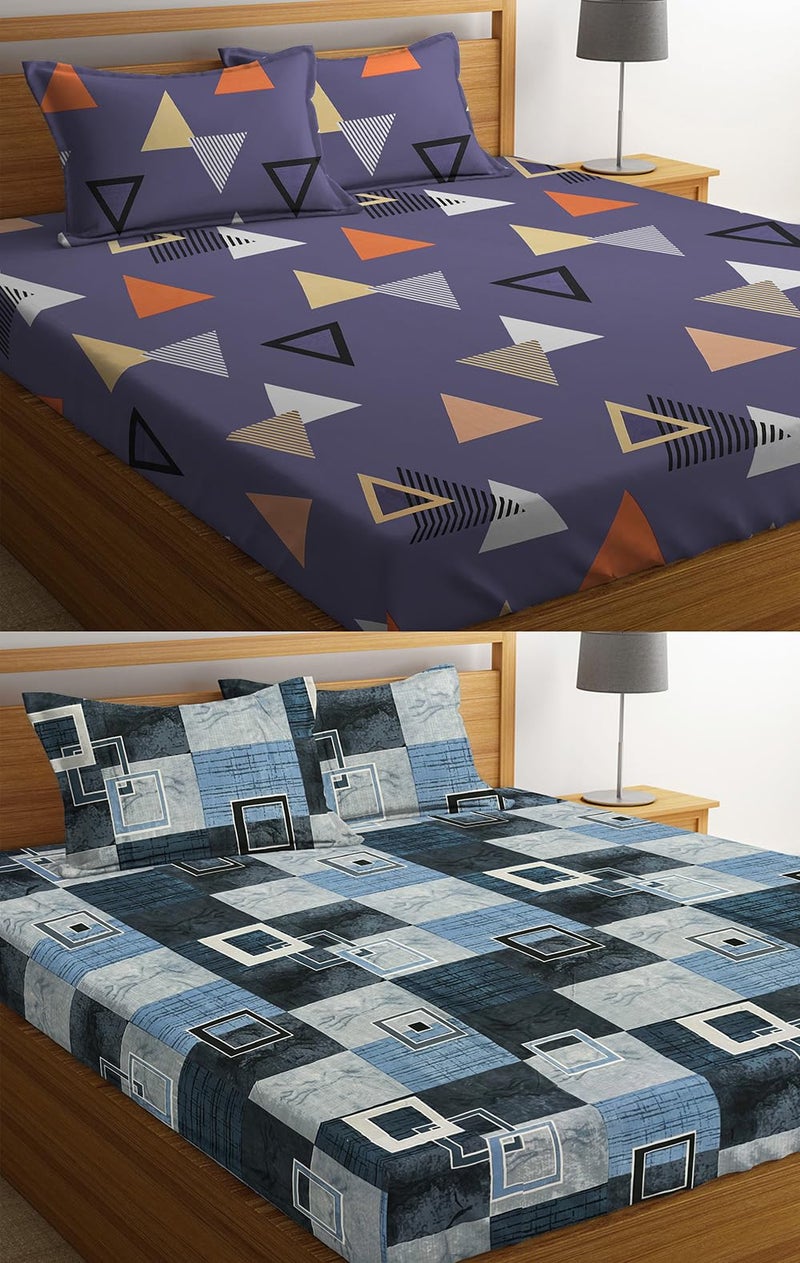 VAS COLLECTIONS Prime Collection Combo Pack of 2 Double Bedsheets with 4 Pillow Covers | 144 TC Soft Brushed Microfiber-Blend -Long Lasting & Wrinkle Free,7.5X7 Ft Set of 6 Pcs (Purple&Blue) - Image 5