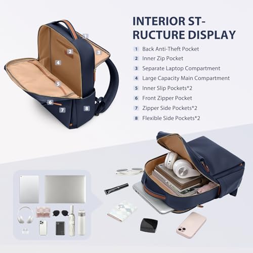 GOLF QUALITY Laptop Backpack for Women Work Business Traval Computer Backpacks with Laptop Compartment Waterproof Casual Daypack for Travel College16InchNavy Blue - Image 3