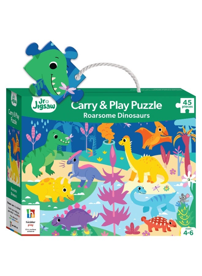 Hinkler Junior Jigsaw Carry & Play Roarsome Dinosaurs | 45 Pcs | Fun & Travel Game For Kids | Challenging Brain Booster | Age 4-6 - Image 1