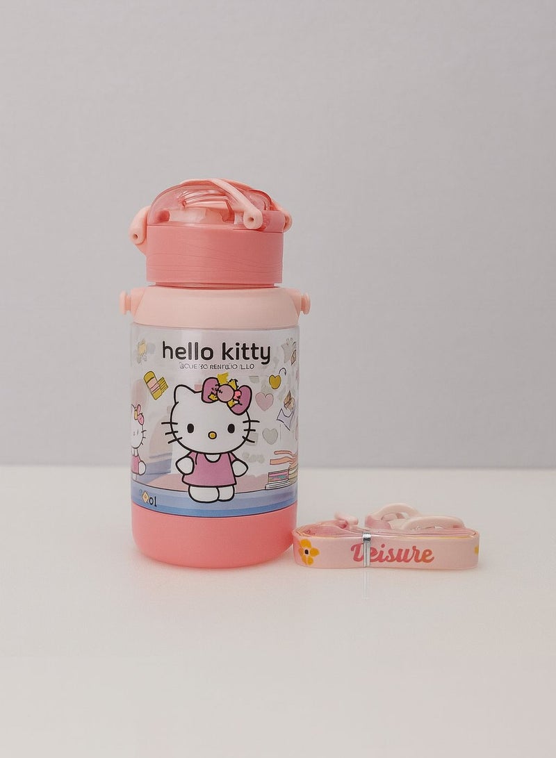 زمزمية أطفال شخصية هيلو كيتي – زجاجة مياه مدرسية محمولة مع حزام – خفيفة وآمنة للاستخدام اليومي للأطفال