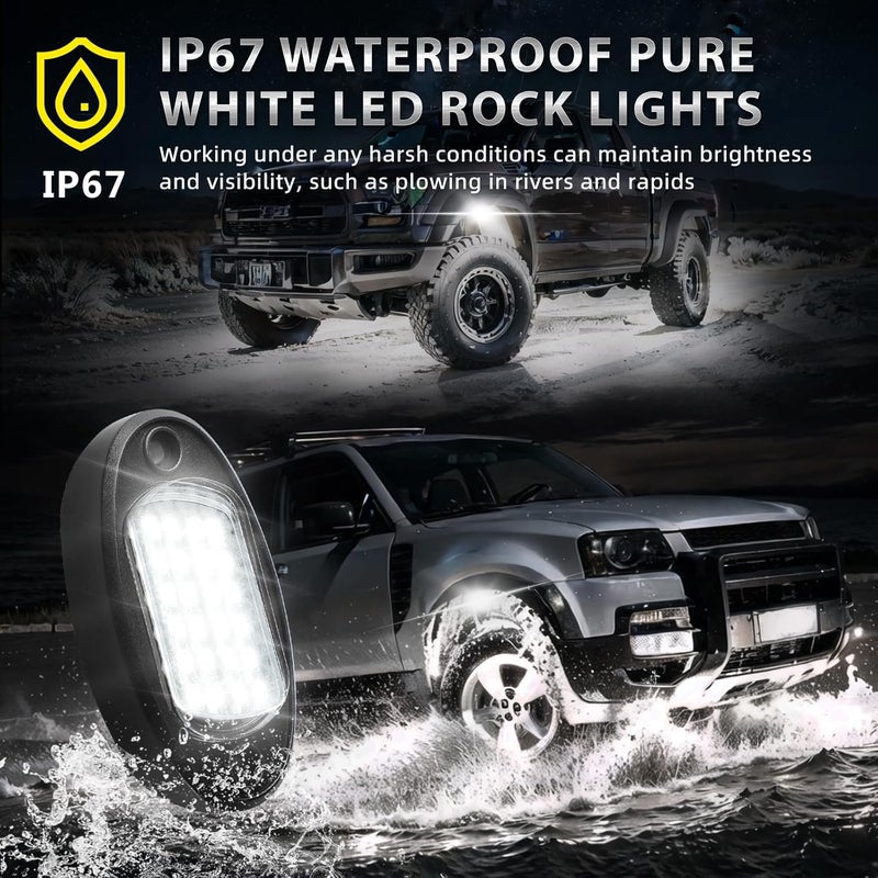 TDE Explorer.Lighting 6 Pods White LED Rock Lights with Switch Extension Harness, 6000K 24 LEDs Pure White Neon Underglow Light for ATV SUV UTV RZR SXS Car Trailer Truck, IP68 Waterproof Under Trail Rig Fender Lighting - Image 3