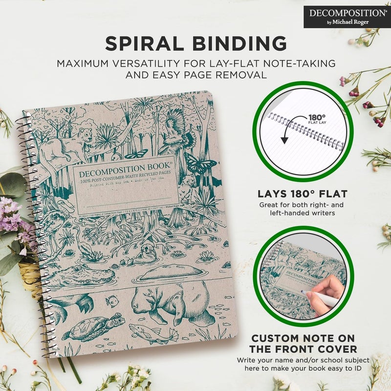 Decomposition Everglades College Ruled Spiral Notebook - 9.75 x 7.5 Journal with 160 Lined Pages - 100% Recycled Paper - Notebooks for School Supplies, Home & Office - Made in USA - Image 5