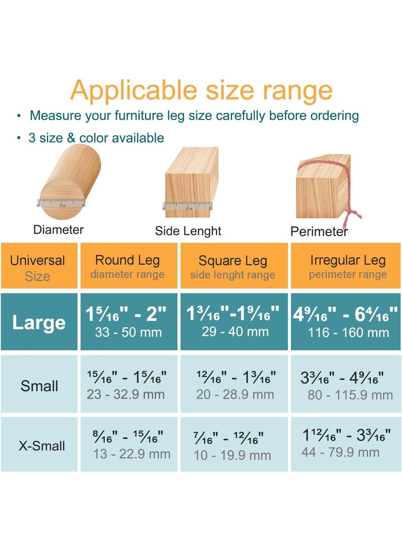 OASMU - 16 Pcs Chair Leg Protectors for Hardwood Floors, Silicone Felt Furniture Pads Non Slip, Free Moving Table Leg Covers, Stool Leg Protectors Caps (Large fit : 1.3'' - 2'') - Image 1