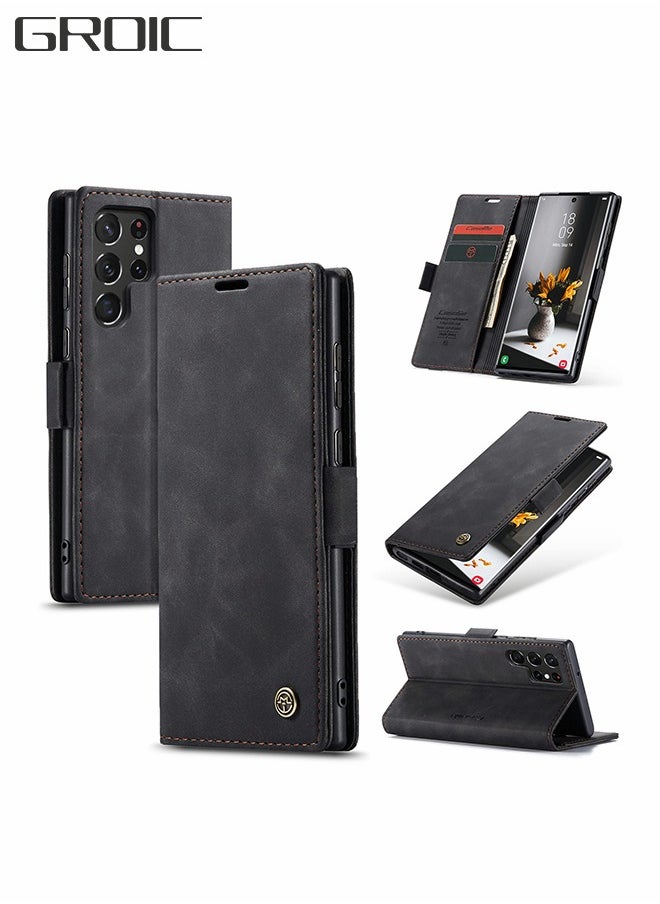 GROIC For Samsung Galaxy S22 Ultra Case, Luxury Leather Wallet Cover, Leather Wallet Case Classic Design with Card Slot and Magnetic Flip Flip Folding Case  - Image 1