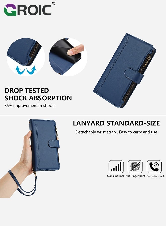 GROIC Compatible with iPhone 17 Pro Wallet Case, PU Leather Phone Case for iPhone 17 Pro,Flip Shockproof iPhone 17 Pro Phone Cover,Strap Zipper Pocket Credit Card Holder Slots iPhone 17 Pro Phone Shell 6.3 inch - Image 3