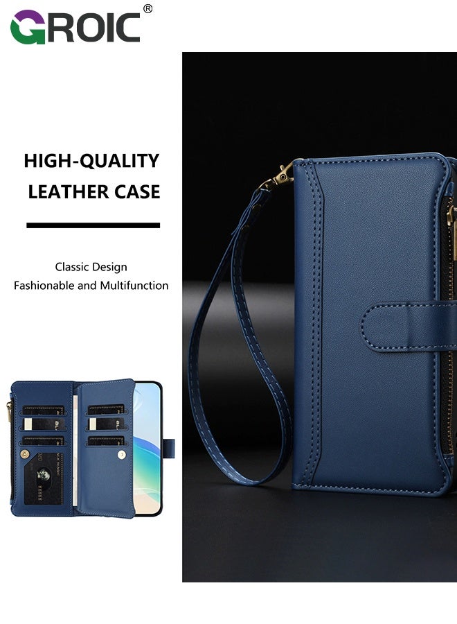 GROIC Compatible with iPhone 17 Pro Wallet Case, PU Leather Phone Case for iPhone 17 Pro,Flip Shockproof iPhone 17 Pro Phone Cover,Strap Zipper Pocket Credit Card Holder Slots iPhone 17 Pro Phone Shell 6.3 inch - Image 2