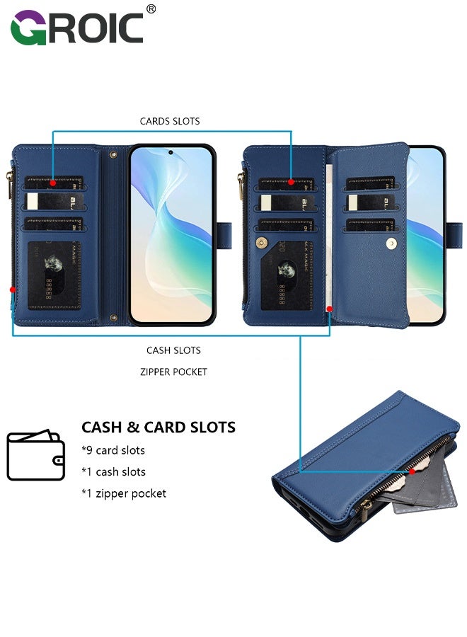 GROIC Compatible with iPhone 17 Pro Wallet Case, PU Leather Phone Case for iPhone 17 Pro,Flip Shockproof iPhone 17 Pro Phone Cover,Strap Zipper Pocket Credit Card Holder Slots iPhone 17 Pro Phone Shell 6.3 inch - Image 4