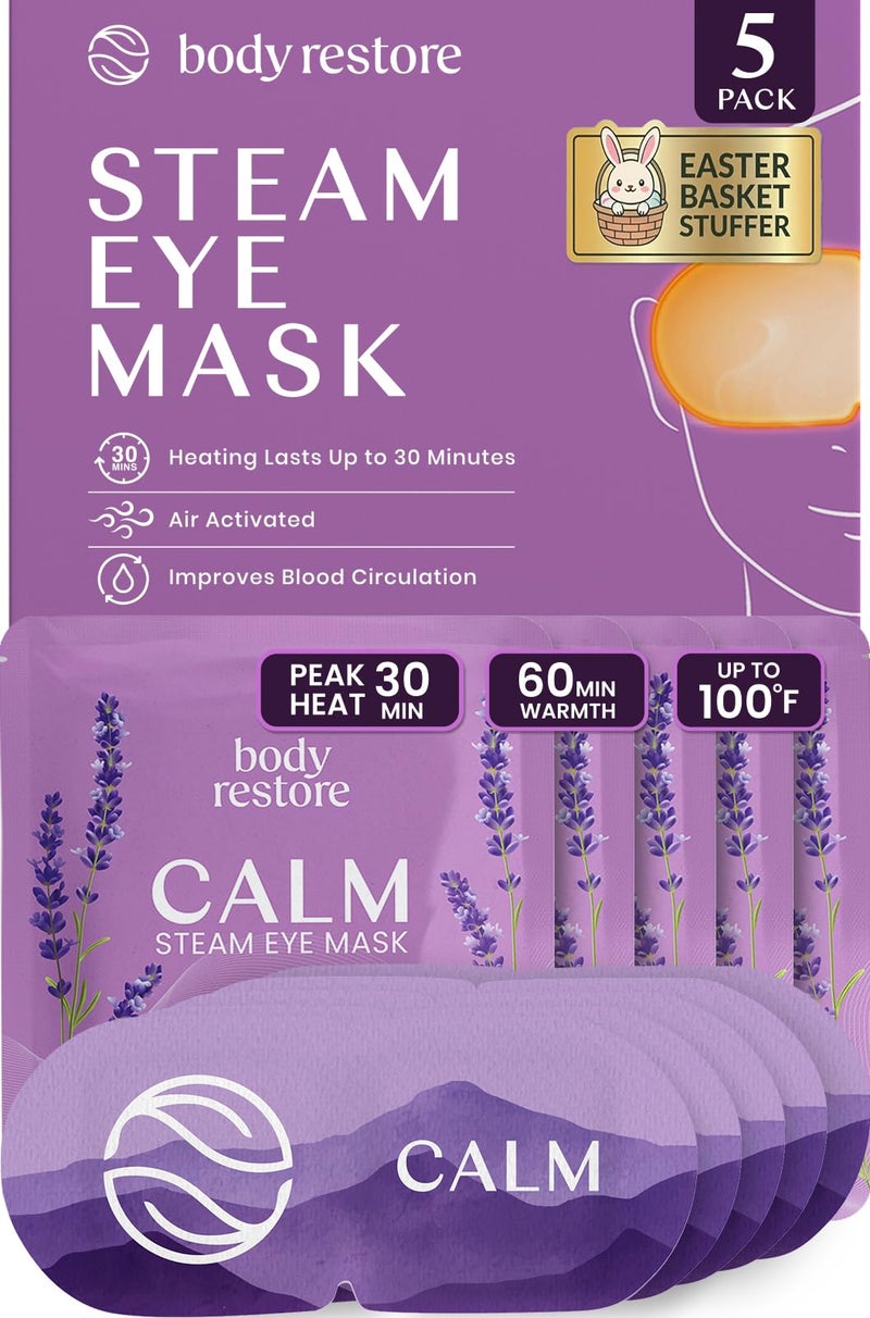 Body Restore Heated Eye Mask 5 Pack â€“ Easter Basket Stuffers, Easter Birthday Gifts for Women & Men, Steam Warm Compress for Dry Eyes, Stye Eye Treatment, Eye Patch â€“ Lavender - Image 1