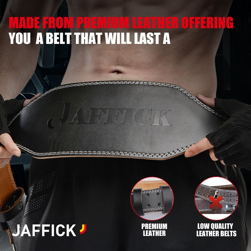 Jaffick Genuine Leather Weight Lifting Belt for Men Gym Weight Belt Lumbar Back Support Powerlifting Weightlifting Heavy Duty Workout Training Strength Training Equipment 6-Inch brown - Image 4